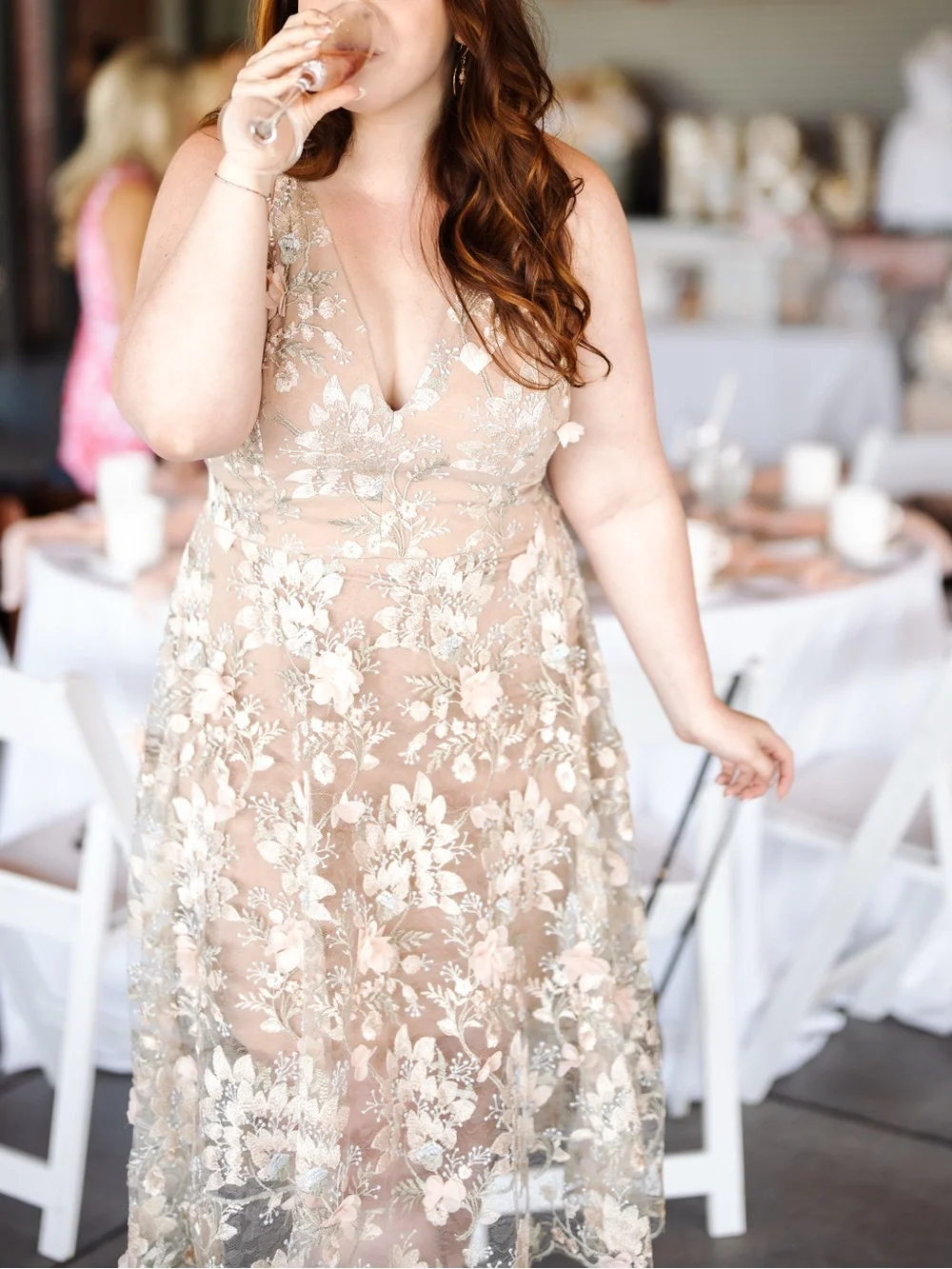 Dress the Population Blush Floral Embroidered Midi Dress